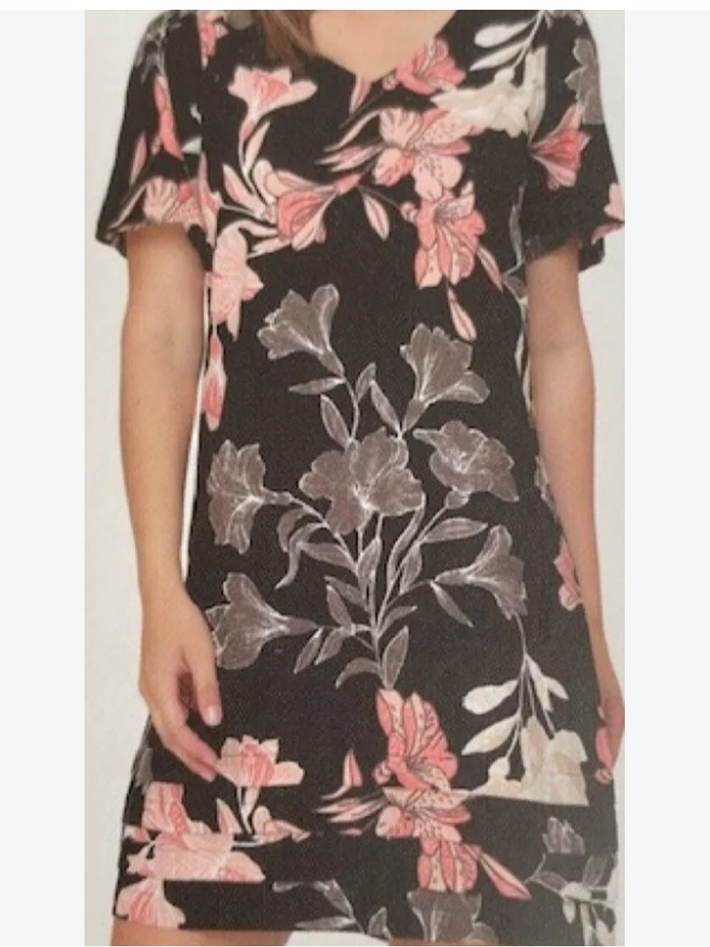 Nicole Miller Black Floral Midi Dress with Pink and Gray Bloom